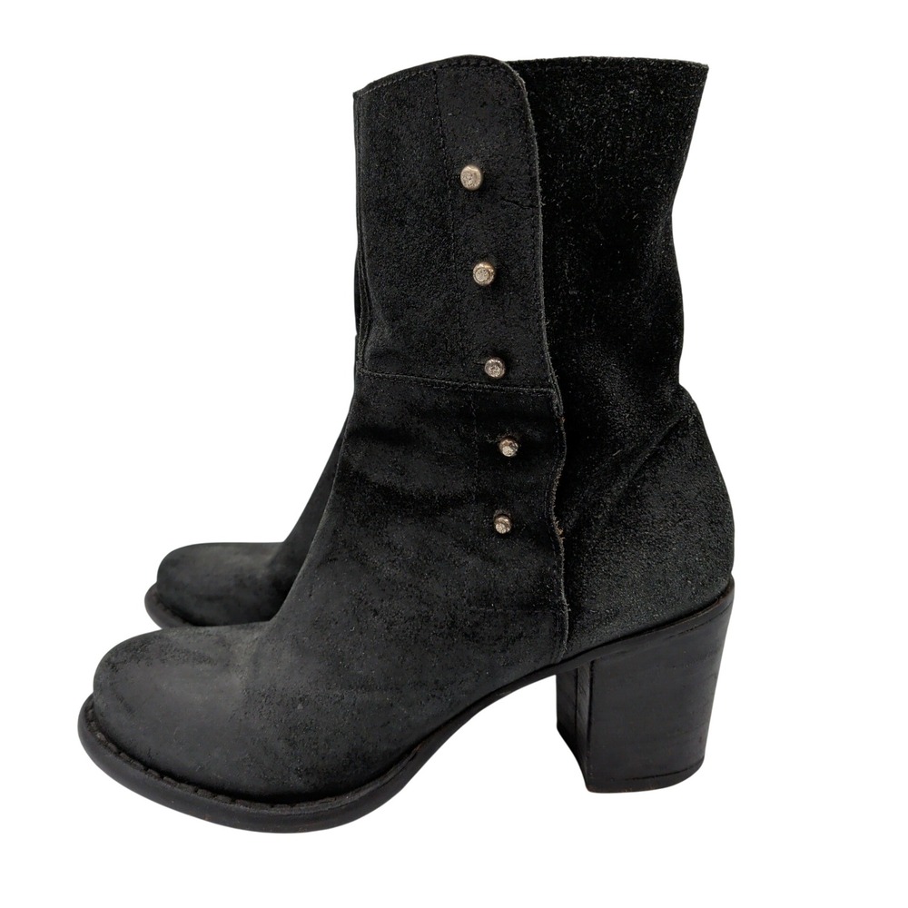 Fiorentini & Baker Black Suede Button Mid Calf Boots Made in Italy Women 37 US 7
